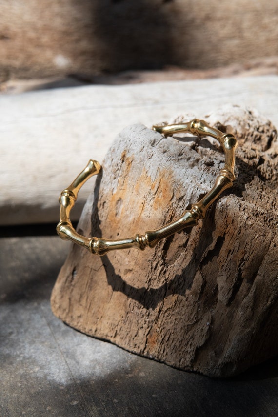 アクセサリー Bamboo section Bangle Bamboo Pattern Bracelet, Minimalist Gold Plated Bangle