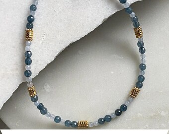 Dainty Blue Agate necklace, Heishi boho chic necklace, Easy to wear Jewelry, Statement Summer Necklace , Anniversary Gift for her, KALI