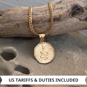 Snake Coin necklace, Collier serpent chaine or, Schlangenhalskette, Medallion Pendant Necklace