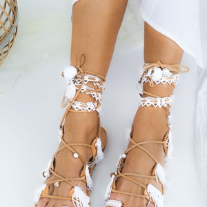 Bridal Sandals Boho Wedding Sandals Gladiator Beach Bridal Shoes Handmade Bridal Party Shoes for Dancing image 6