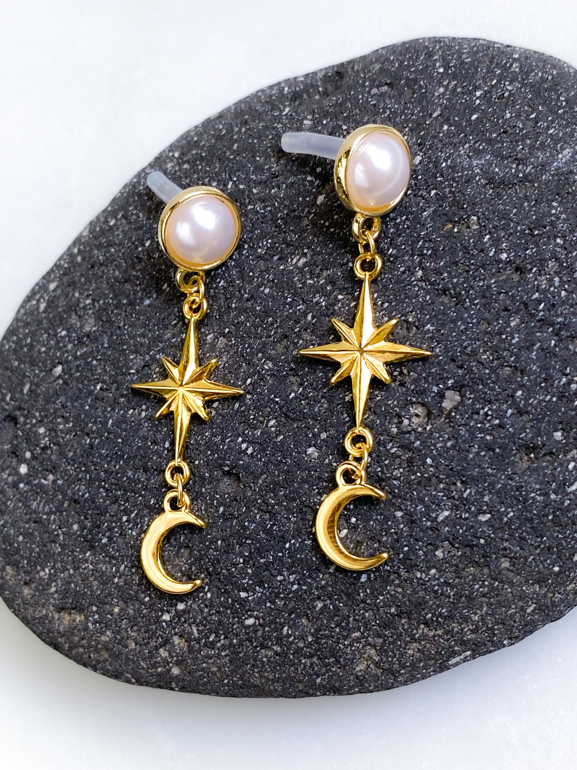 Women's Earnail Set With Large Earrings, Moon Star Earnails, Cute