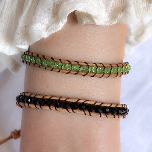 Crystals and leather bracelet, Elegant Friendship bracelet, Boho chic bracelet, Minimalist jewelry, Delicate love bracelet