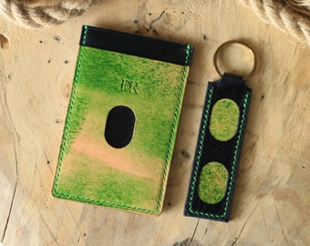 Cardholder & Keychain Set, Appaloosa Lime Leather, Luxury Set, Graffitti wallet