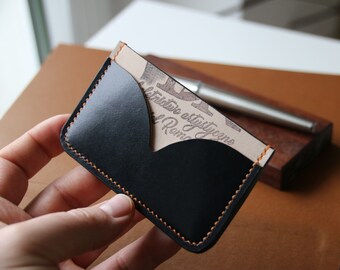 Luxury cardholder, mini leather wallet, handmade leather wallet, Full grain leather wallet, gift , Vecchetta lux Navy