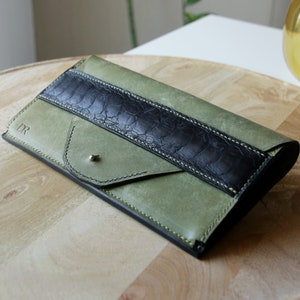 Cartera Mujer, Cartera Avestruz, Cartera Hecha a Mano, Regalo para Ella, Personalización Gratuita, Cartera Verde, Mujer Elegante, Regalo Cumpleaños, Cuero Maya