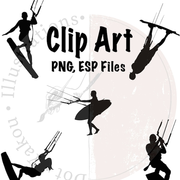 Kiteboarding Clip Art, PNG,EPS, Kitesurfing Silhouette, Bundle Clip Art, Vector Graphics, Kitesurfing EPS, , Kiteboarding, Sports silhouette