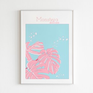 Leaf print/roze plant print/moderne Monstera plant/botanische print/roze print/moderne prints/muur kunst decor/roze Monstera Deliciosa plant