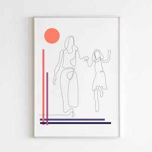 Día de la Madre/ Tarjeta de felicitación moderna/ Arte lineal/ Madre hija/ Impresión minimalista/Regalo de mamá/ Regalo para ella/ Digital/ Tarjeta de felicitación/ Decoración de pared