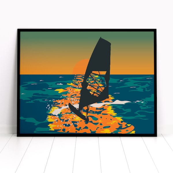 Windsurfing Poster/ Travel Poster / Beach Poster/ Wind surfing Print/ Windsurfing Sign/ Windsurfing Wall Art/ Gift for him/ Windsurfing Art