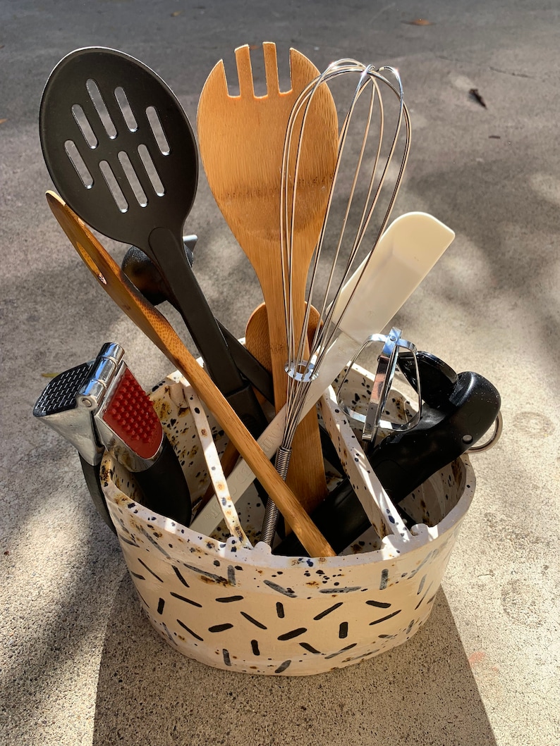 Black & White Patterned Kitchen Utensil Holder | Etsy
