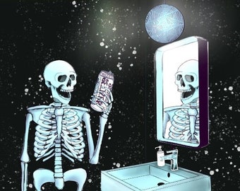 Skeleton with a Seltzer Art Print