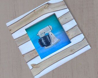 Hand Painted Stand Mixer with Wood and Bone Style Frame