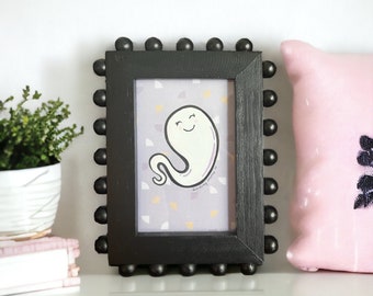 Pastel Ghost Art, Halloween Acrylic Painting in Black Frame