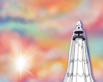 Lighthouse and Sunset Illustration