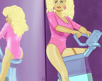 Dolly on an Exercise Bike Art Print