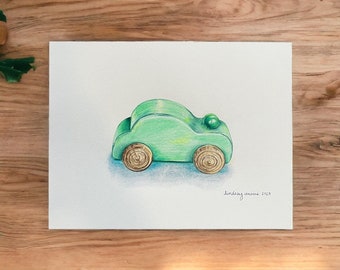 Wooden Toy Car illustration-original piece