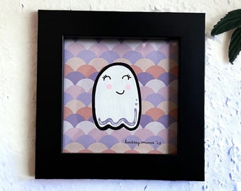 Cute Ghost Art: 5x5 Framed Halloween Painting