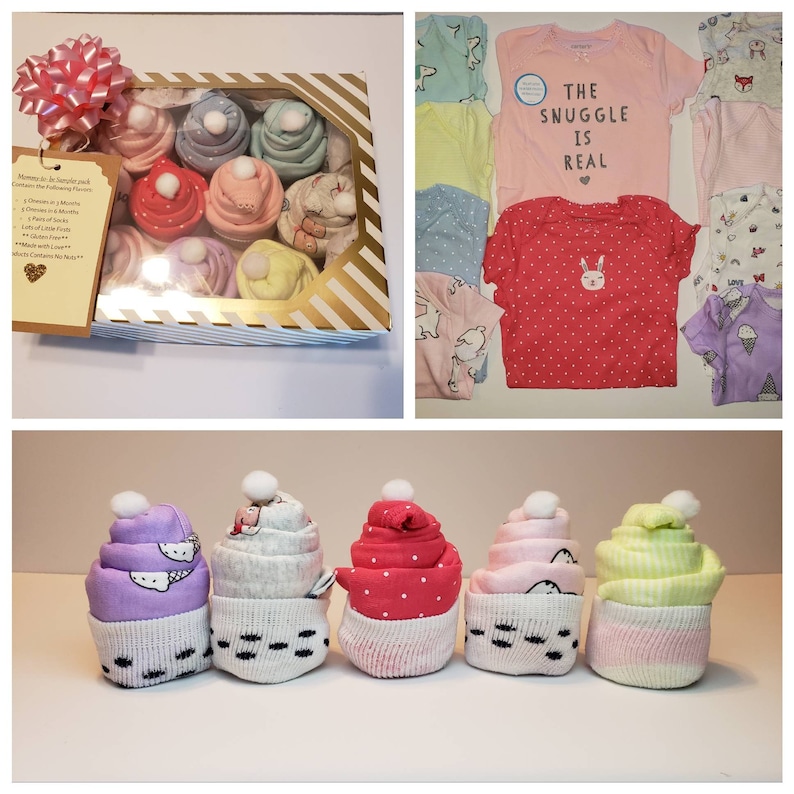 6-9 ms Unique Baby Shower Gift Set Baby Girl Forest Friends Cupcake Onesies