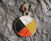 Medicine Wheel Pendant 3 Onyx Shells in 950 Silver Handmade in Peru Unique Jewelry