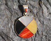 Medicine Wheel Pendant 2 Onyx Shells in 950 Silver Handmade in Peru Unique Jewelry