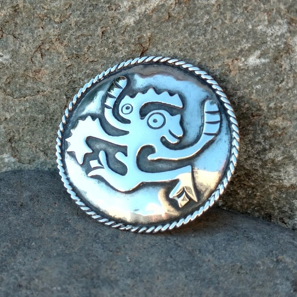 Ozomatli Monkey Sterling Silver Pendant & Brooch, Aztec Design, Vintage Jewelry, Signed Piece, Hecho En Mexico Taxco Animal Round, Pre-owned