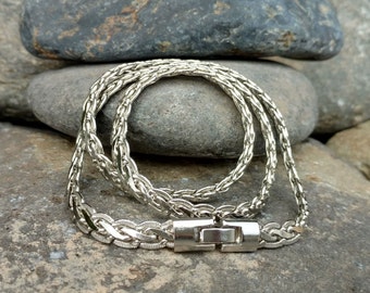 Sterling Silver Men's Necklace, Vintage Jewelry, Stamped 925, Unisex, Women's, Heavy Weight Chain, Braided, Wheat, Everyday Wear, Casual