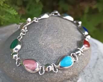 Sterling Silver Bracelet, Multi Stones, Vintage Jewelry Mexico 925, Women's Size 7.25, Link Bracelet, Toggle Clasp, Turquoise, Lapis, Onyx - Etsy Sterling Silver Bracelet, Multi Stones, Vintage Jewelry Mexico 925, Women's Size 7.25, Link Bracelet, Toggle Clasp, Turquoise, Lapis, Onyx - Etsy