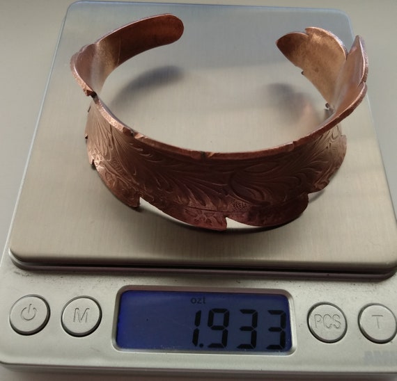 Copper Feather Cuff Bracelet, Heavy Weight Almost… - image 10