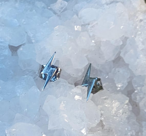 Lightning Bolt Sterling Silver Stud Earrings, Vin… - image 11