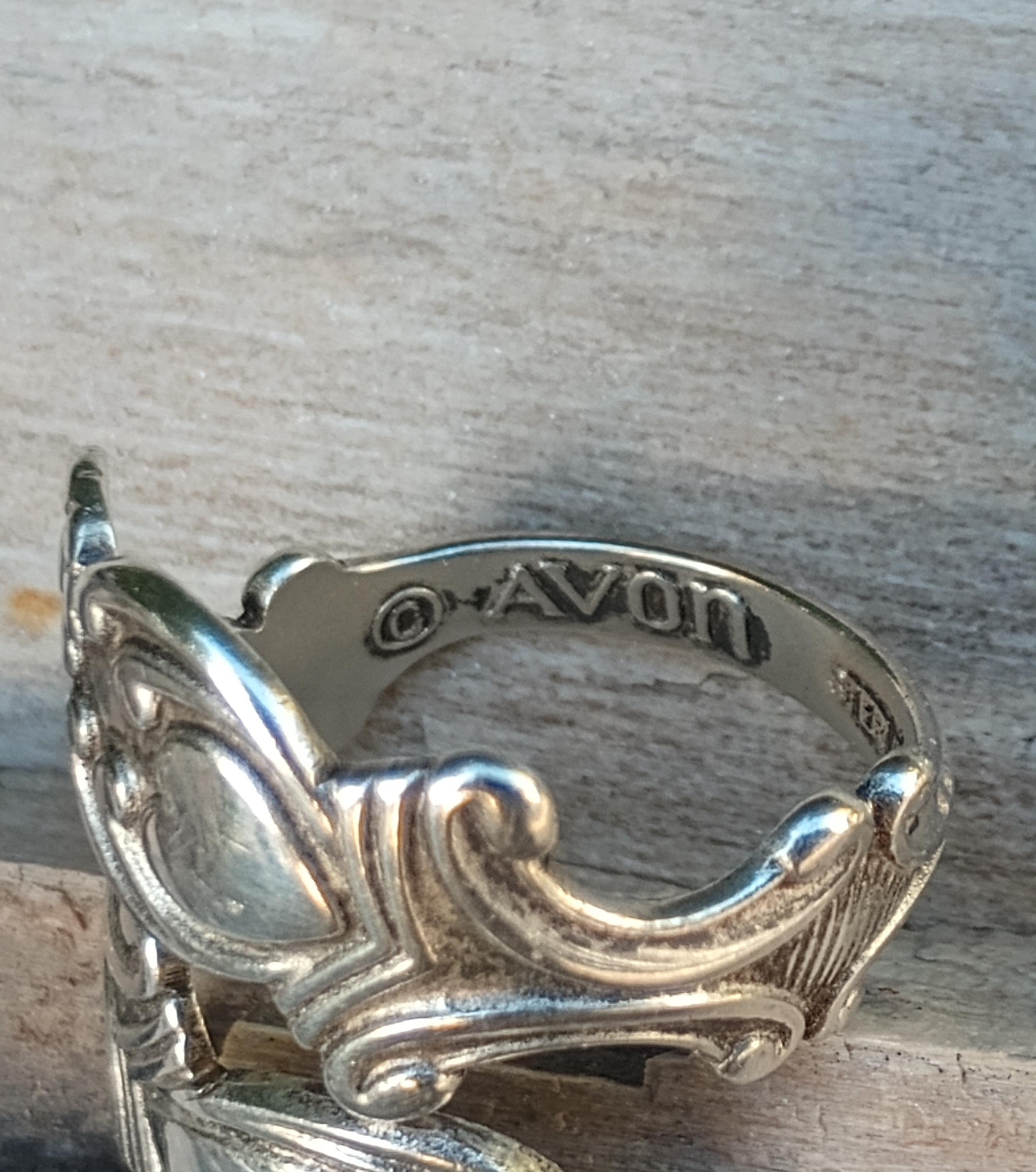 AVON Sterling Silver Spoon Bypass Ring, Treasured Hearts, Double