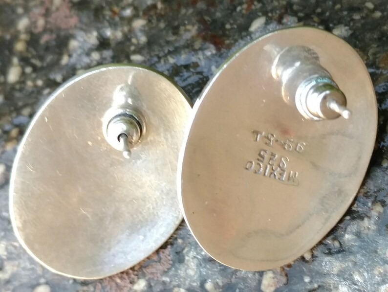 For Pierced Ears Jewelry Black Onyx Silver Stamped MEXICO 925 TS-66 Post Oval Earrings Vintage Sterling Earrings Mexican Bold Large