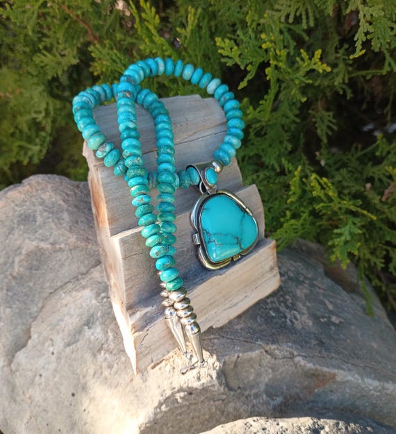 CECIL SANDERS Sterling Silver Turquoise Pendant & Beaded Turquoise