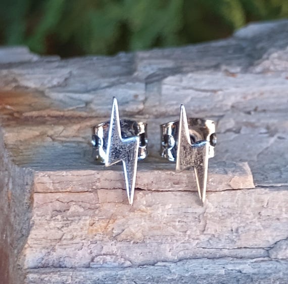 Lightning Bolt Sterling Silver Stud Earrings, Vin… - image 3