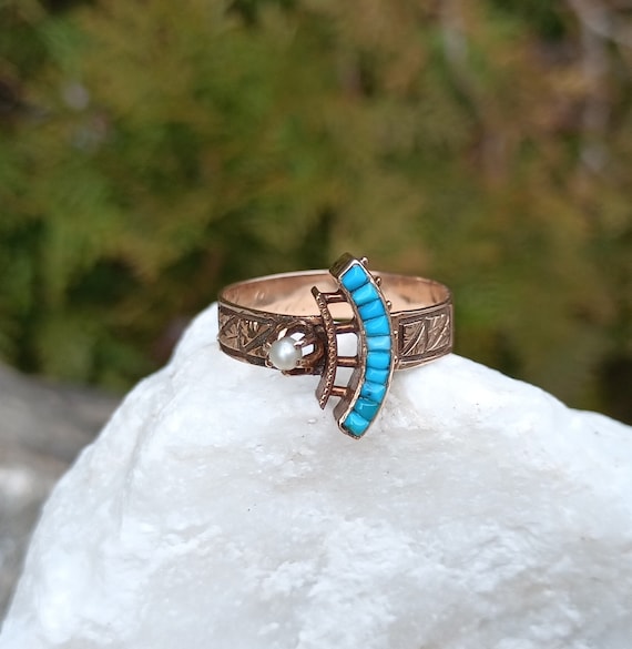 14K Gold Turquoise & Aquamarine Fan Ring 14K Gold Turquoise & Aquamarine Fan Ring