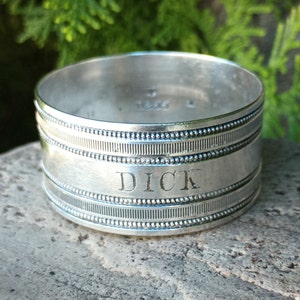 DICK Silver Napkin Holder, Stamped Anchor Symbol 0255 M, Vintage, Monogrammed DIck, Engraved, Napkins Ring, Gift For Dad, Name, Keepsake