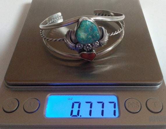 Sterling Silver Turquoise & Coral Cuff Bracelet, … - image 9