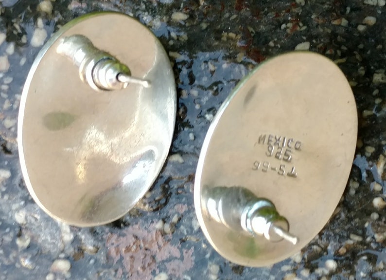 For Pierced Ears Jewelry Black Onyx Silver Stamped MEXICO 925 TS-66 Post Oval Earrings Vintage Sterling Earrings Mexican Bold Large