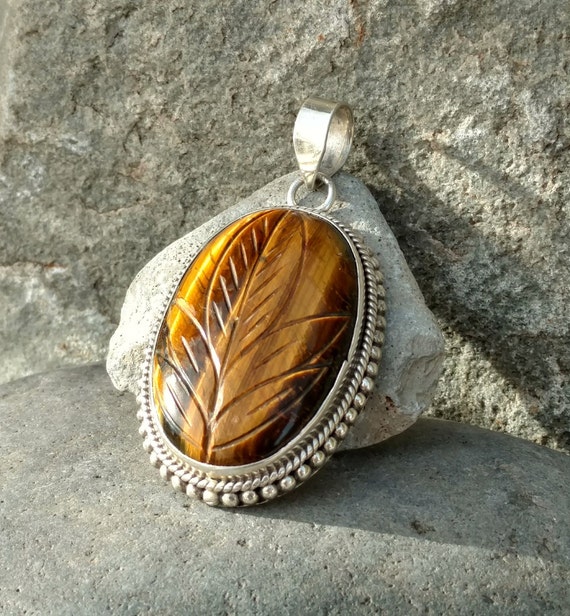 Vintage Tigers Eye and Sterling Pendant Artisan Made Tiger/'s Eye Pendant Large Tiger/'s Eye Pendant