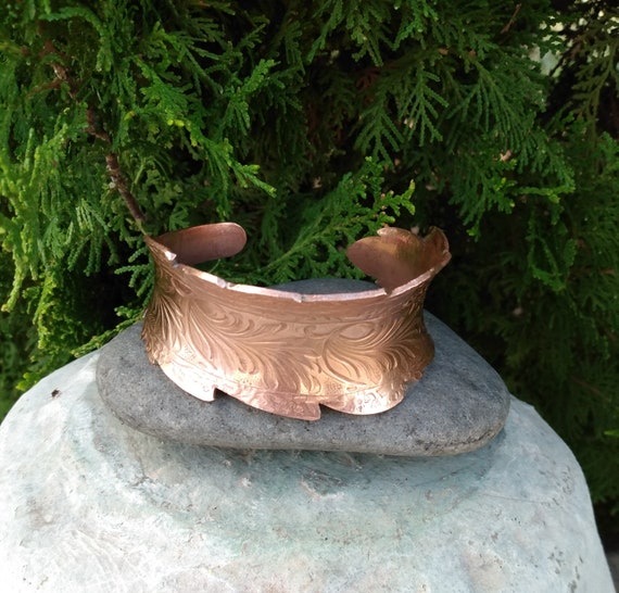 Copper Feather Cuff Bracelet, Heavy Weight Almost… - image 6