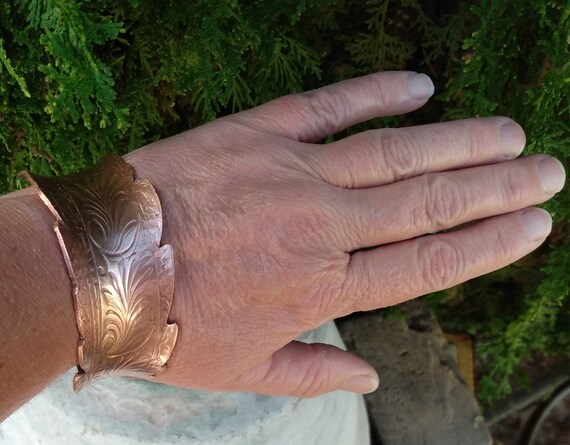 Copper Feather Cuff Bracelet, Heavy Weight Almost… - image 9