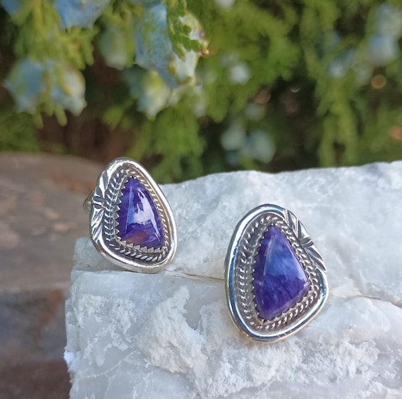 The Best Vintage Native American Navajo Charoite Sterling Silver Signed Earrings The Best Vintage Native American Navajo Charoite Sterling Silver Signed Earrings