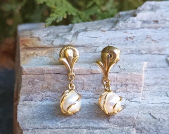 14K Gold Pearl Earrings by T. Sardelli & Sons, Vintage 14KT Jewelry, Women's, High End, 14 KT Solid Yellow Gold, Dainty, Wedding Wear