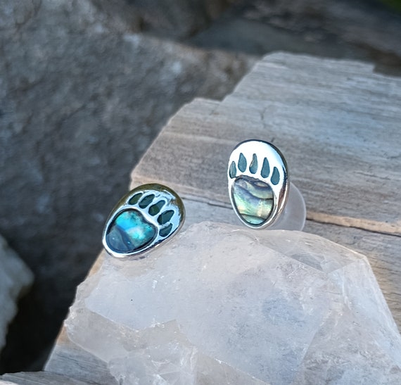 Bear Paw Abalone Shell Earrings, Vintage Jewelry,… - image 4
