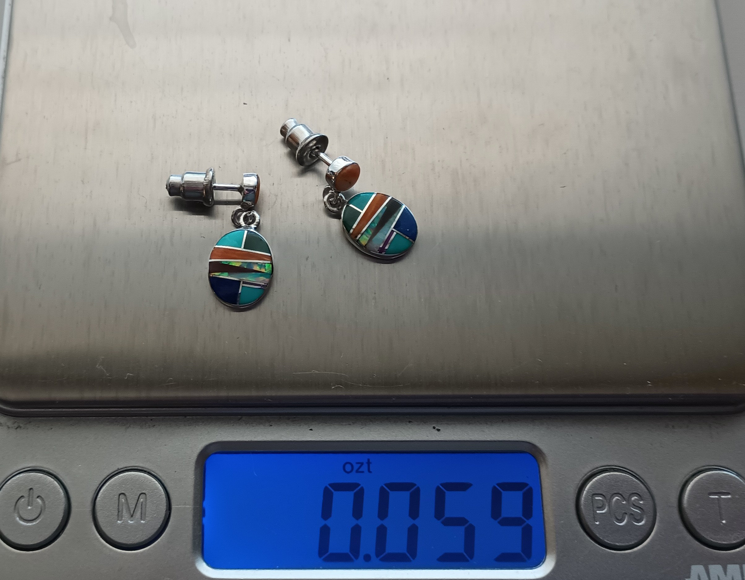 STEVE FRANCISCO Sterling Silver Inlay Earrings, Native