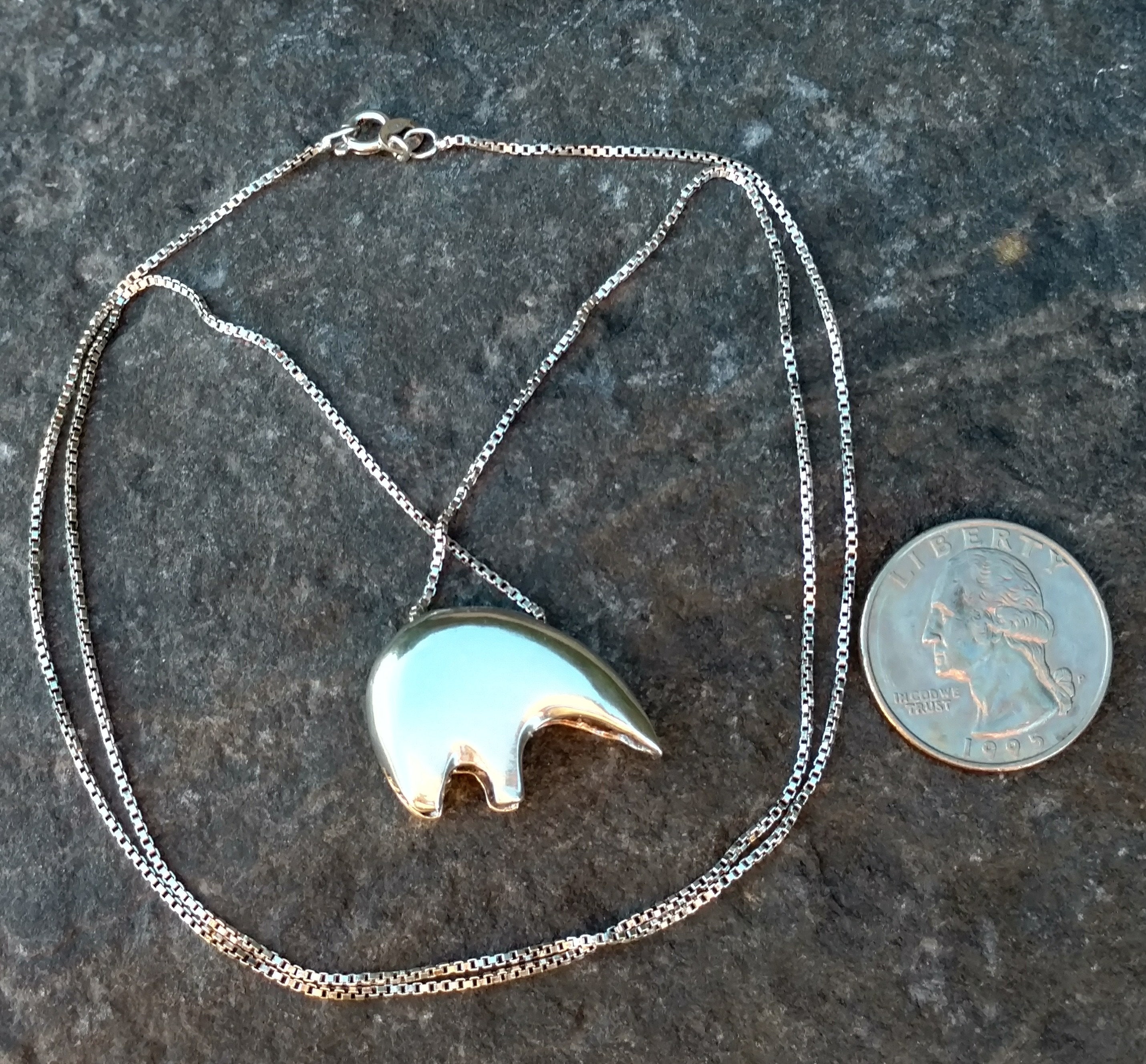 Sterling Silver Zuni Bear Pendant & Necklace, Vintage Native American Jewelry, 925 Italy Box