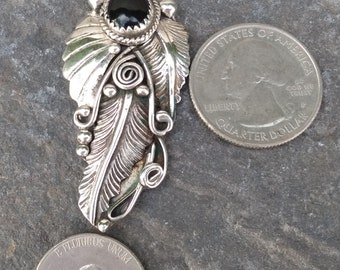 BILLY SLIM Sterling Silver Pendant, Black Onyx Stone, Navajo Signed Piece B, Native American Jewelry, Vintage 925, Large Size, Leaves Scroll - Etsy BILLY SLIM Sterling Silver Pendant, Black Onyx Stone, Navajo Signed Piece B, Native American Jewelry, Vintage 925, Large Size, Leaves Scroll - Etsy