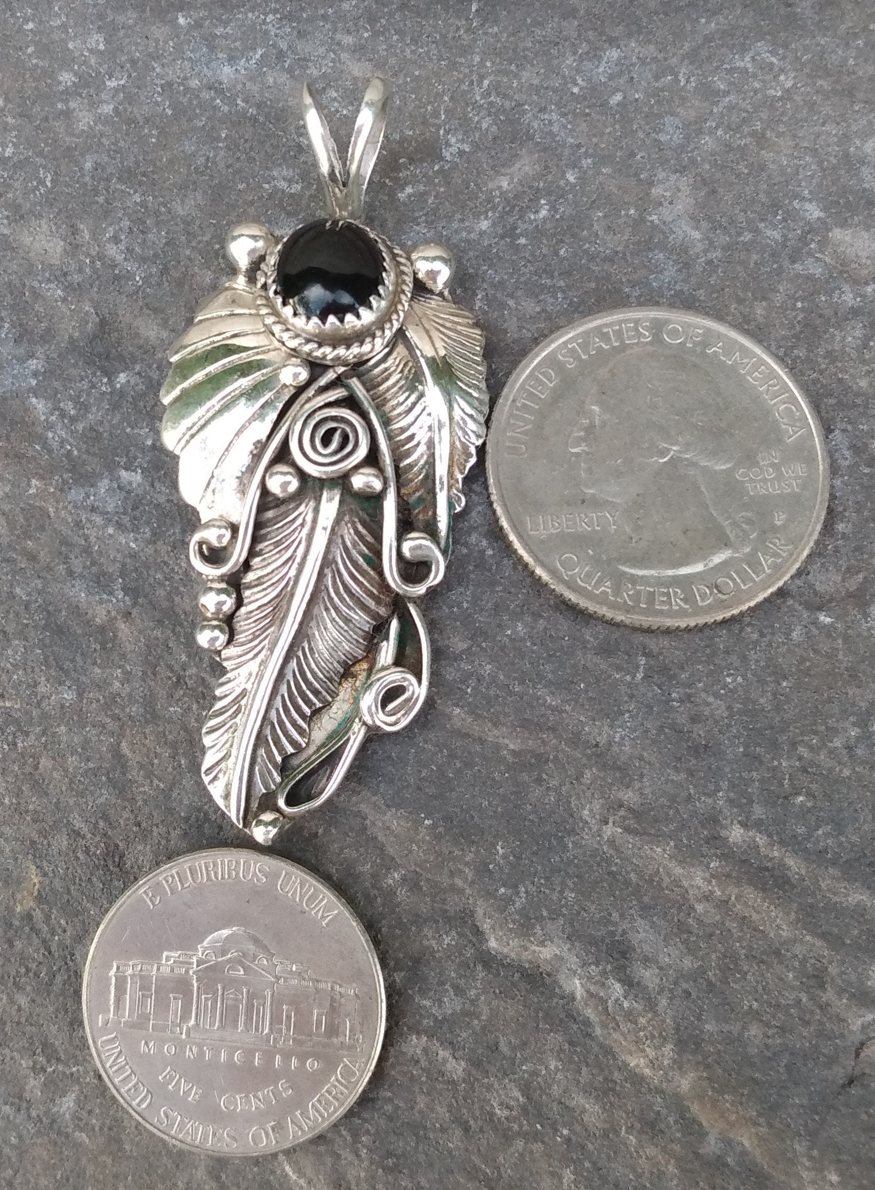 BILLY SLIM Sterling Silver Pendant, Black Onyx Stone, Navajo Signed Piece B, Native American Jewelry, Vintage 925, Large Size, Leaves Scroll - Etsy BILLY SLIM Sterling Silver Pendant, Black Onyx Stone, Navajo Signed Piece B, Native American Jewelry, Vintage 925, Large Size, Leaves Scroll - Etsy