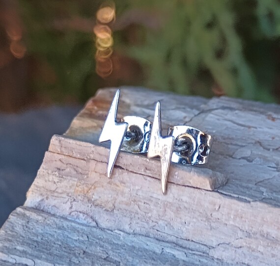 Lightning Bolt Sterling Silver Stud Earrings, Vin… - image 2