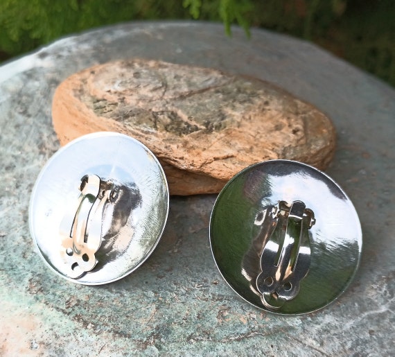 Sterling Silver Concho Earrings, Clip On, Native … - image 5