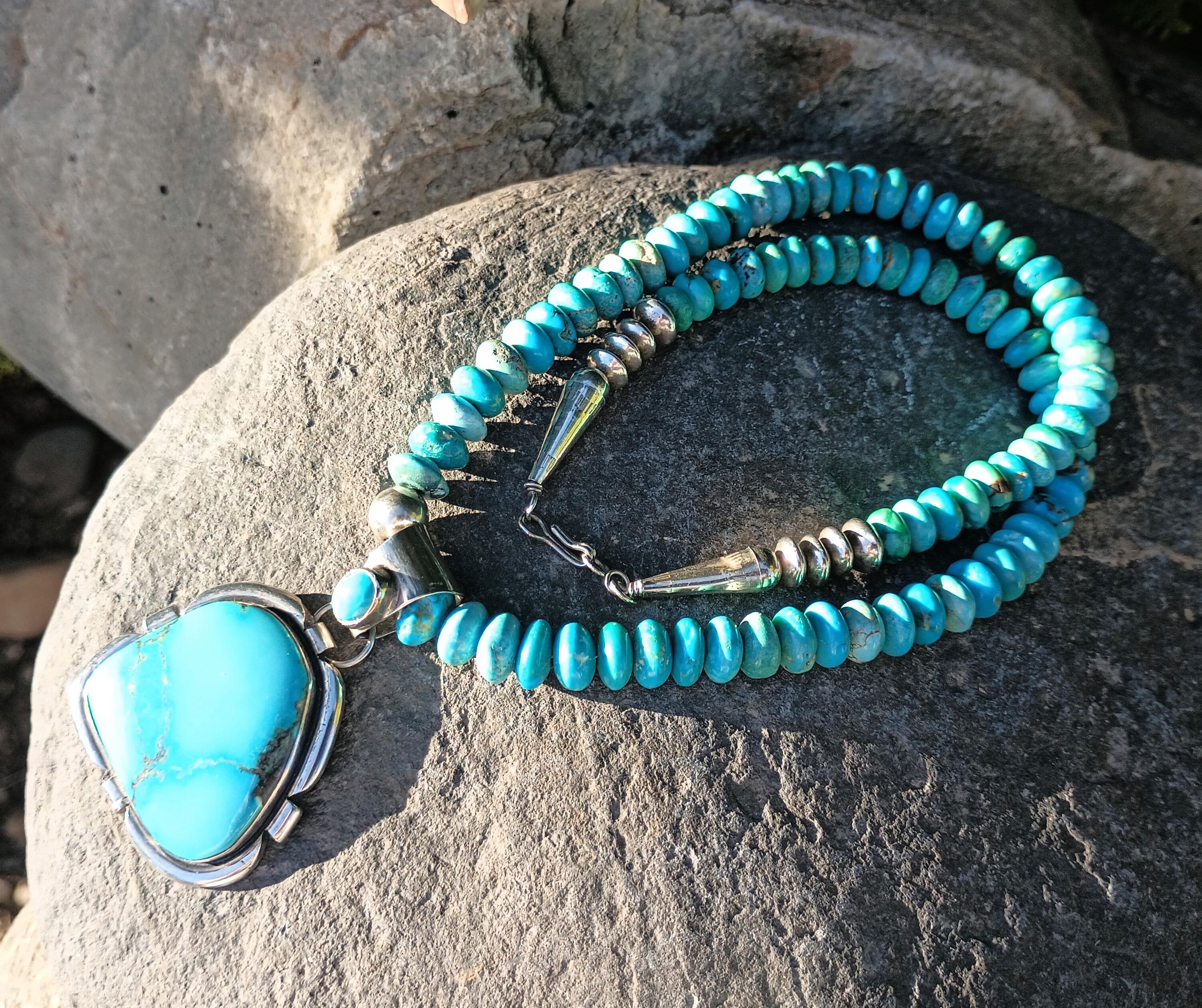 セカオワ　TurquoiseNecklace(Silver) Designer Turquoise Statement Necklaces